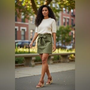 Blu Pepper Army Green Utility Paperbag Tie Waist Skirt